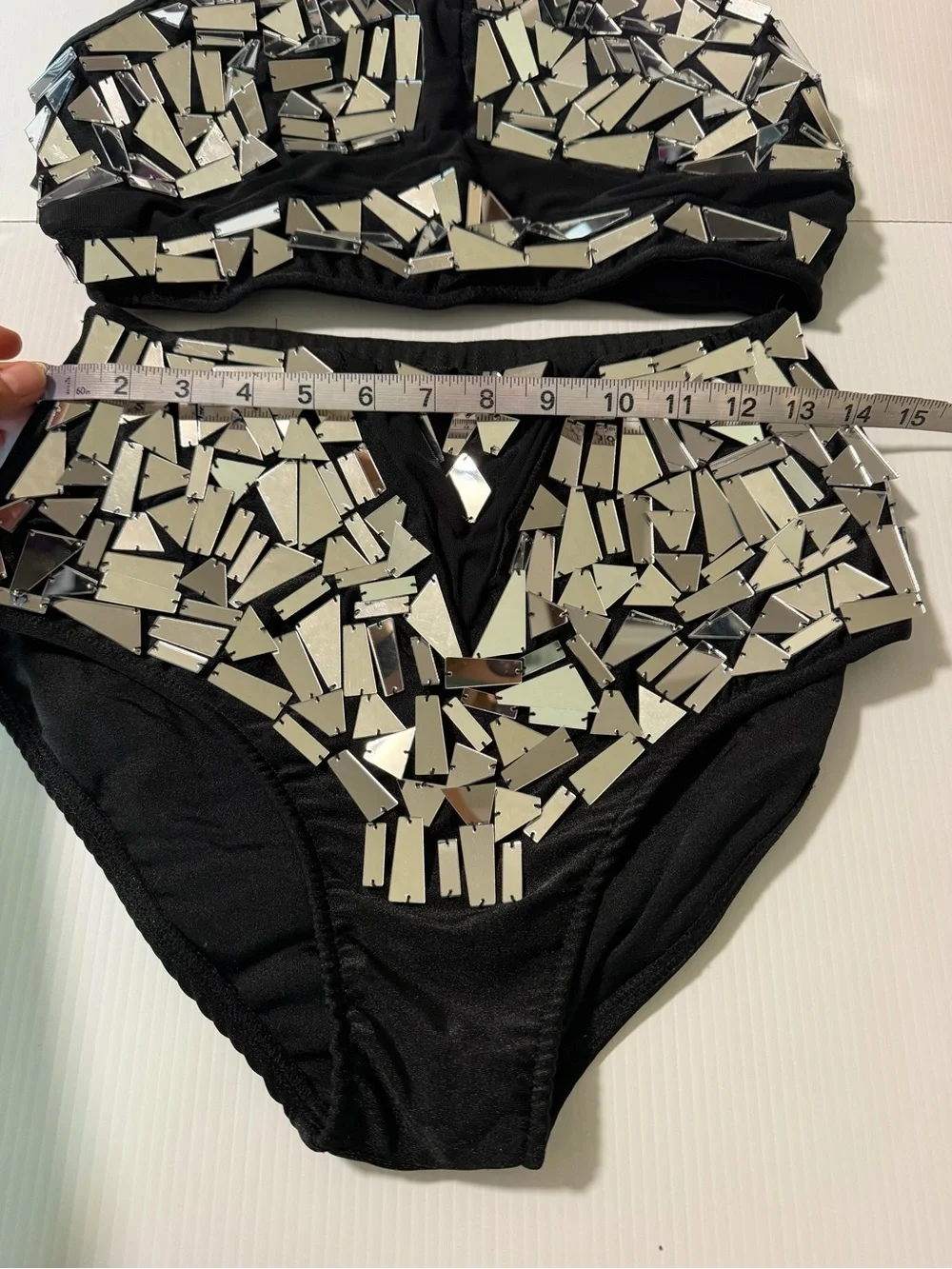 Glamour silver Mosaic Rhinestone 2 Piece Dance Costume Solo Jazz Contemporary LA